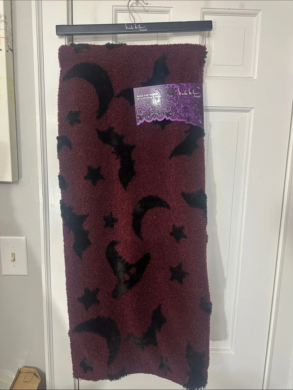 Nicole Miller Halloween bat and witch hat faux fur throw